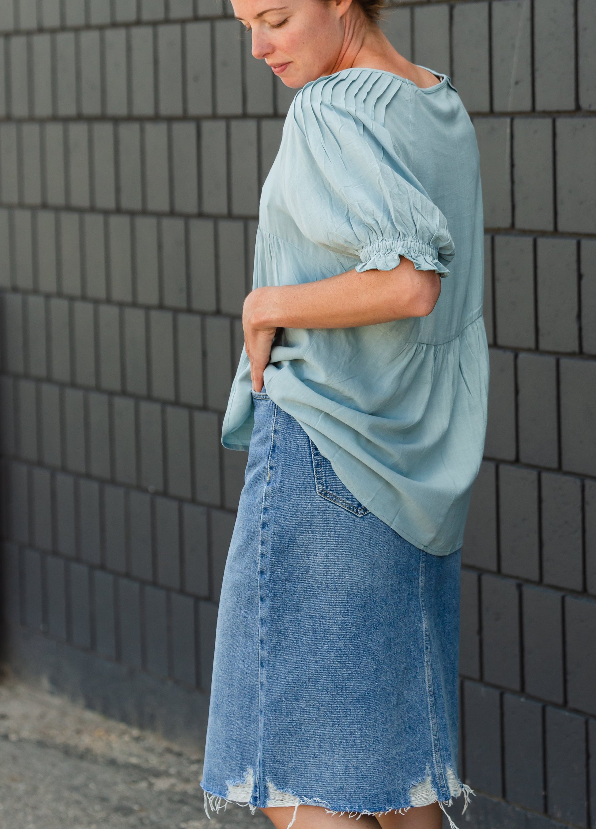 Light Blue Babydoll Ruffle Top - FINAL SALE Tops