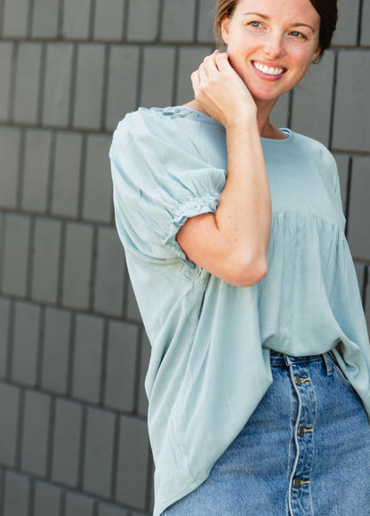 Light Blue Babydoll Ruffle Top - FINAL SALE Tops