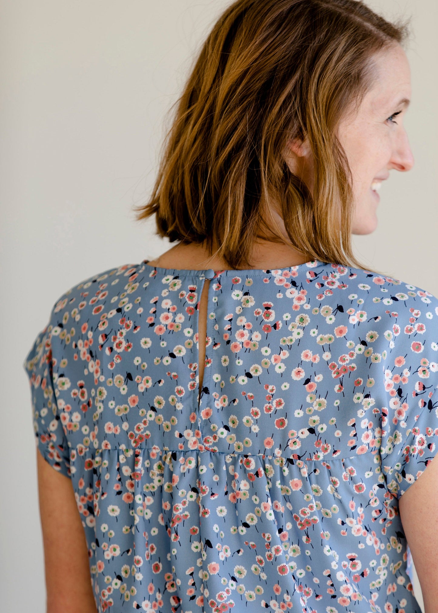 Light Blue Floral Print Tee - FINAL SALE Tops