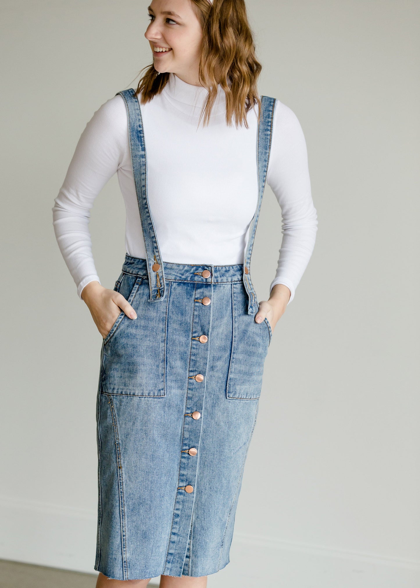 Light Denim Pinafore Skirt Skirts