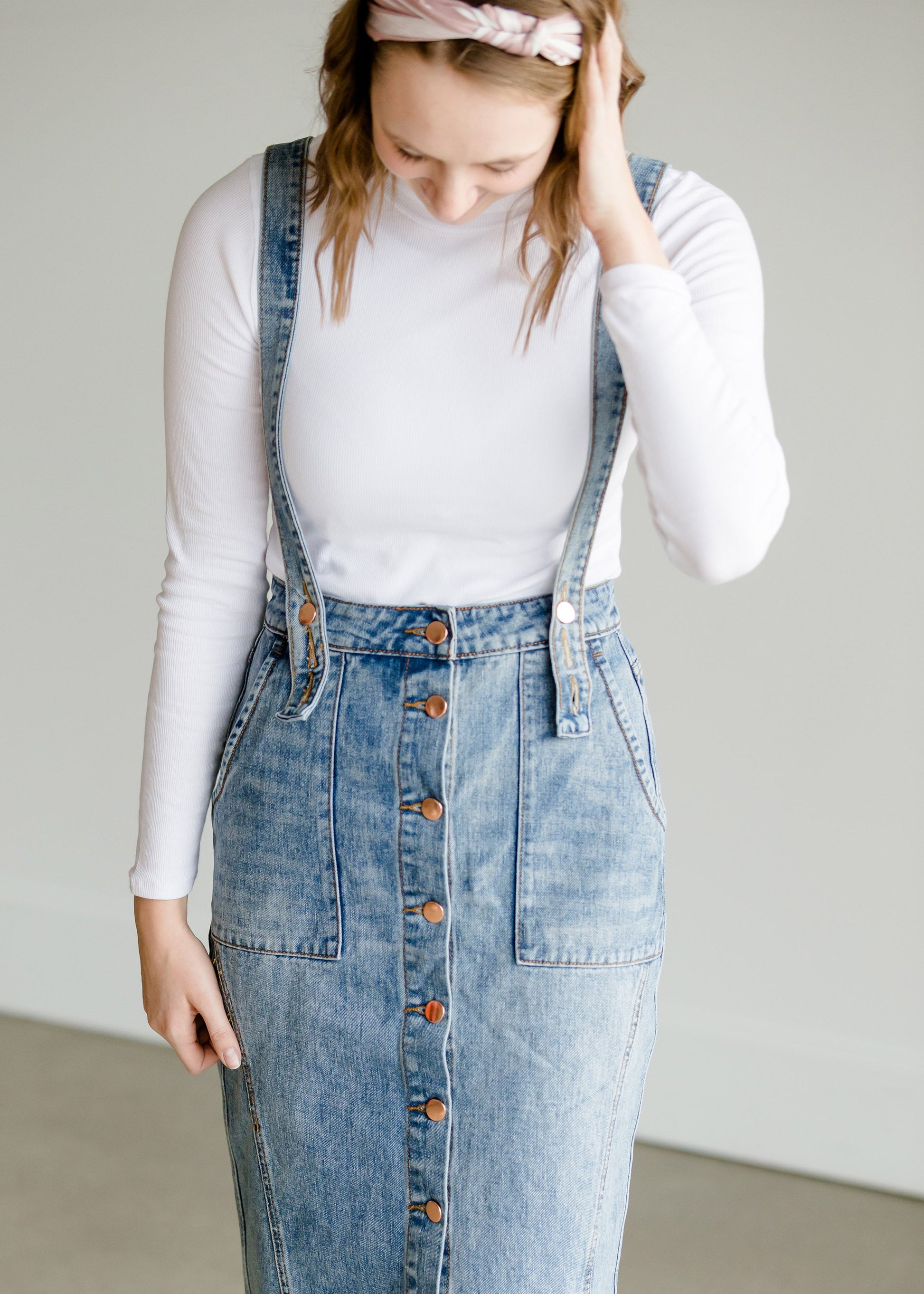 Light Denim Pinafore Skirt Skirts