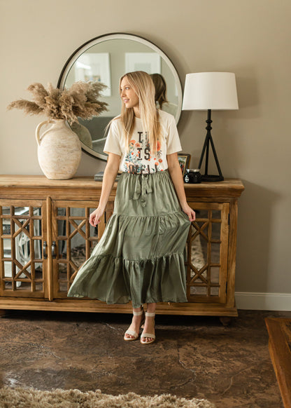 Light Olive Tie Waist Midi Skirt - FINAL SALE Skirts