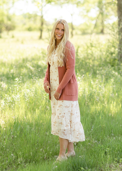 Light Rust Waffle Knit Cardigan Tops