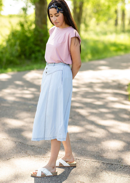 Light Wash Stretch Chambray Midi Skirt - FINAL SALE Skirts