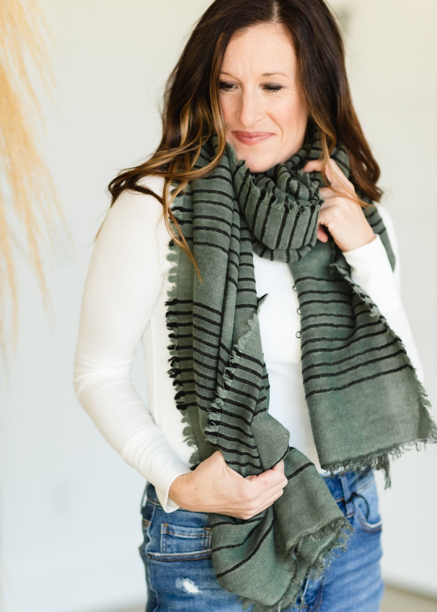 Light Weight Green Striped Scarf - FINAL SALE Accessories