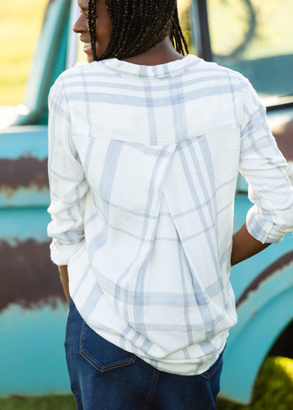 Lightweight Dusty Blue Plaid Shirt - FINAL SALE Tops