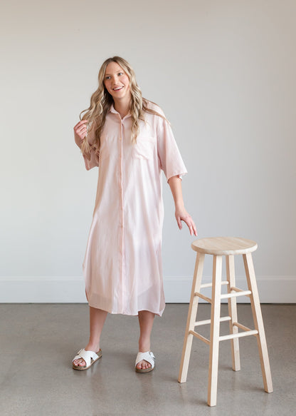 Lina Button Up Pink Collared Dress Dresses Z Supply