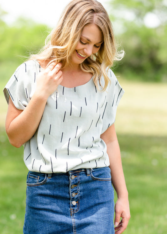 Linen Line Print Short Sleeve Top - FINAL SALE Tops