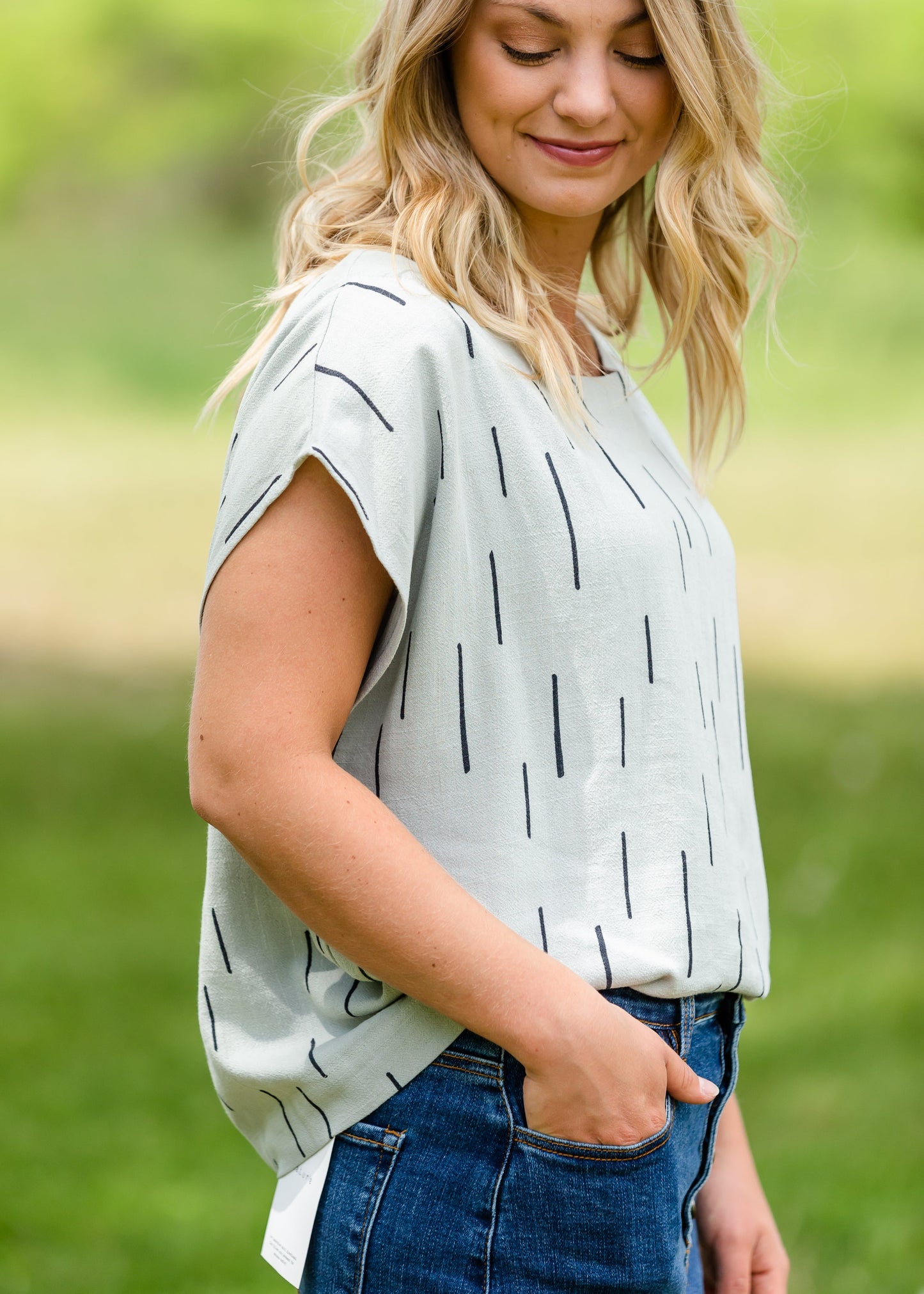 Linen Line Print Short Sleeve Top - FINAL SALE Tops