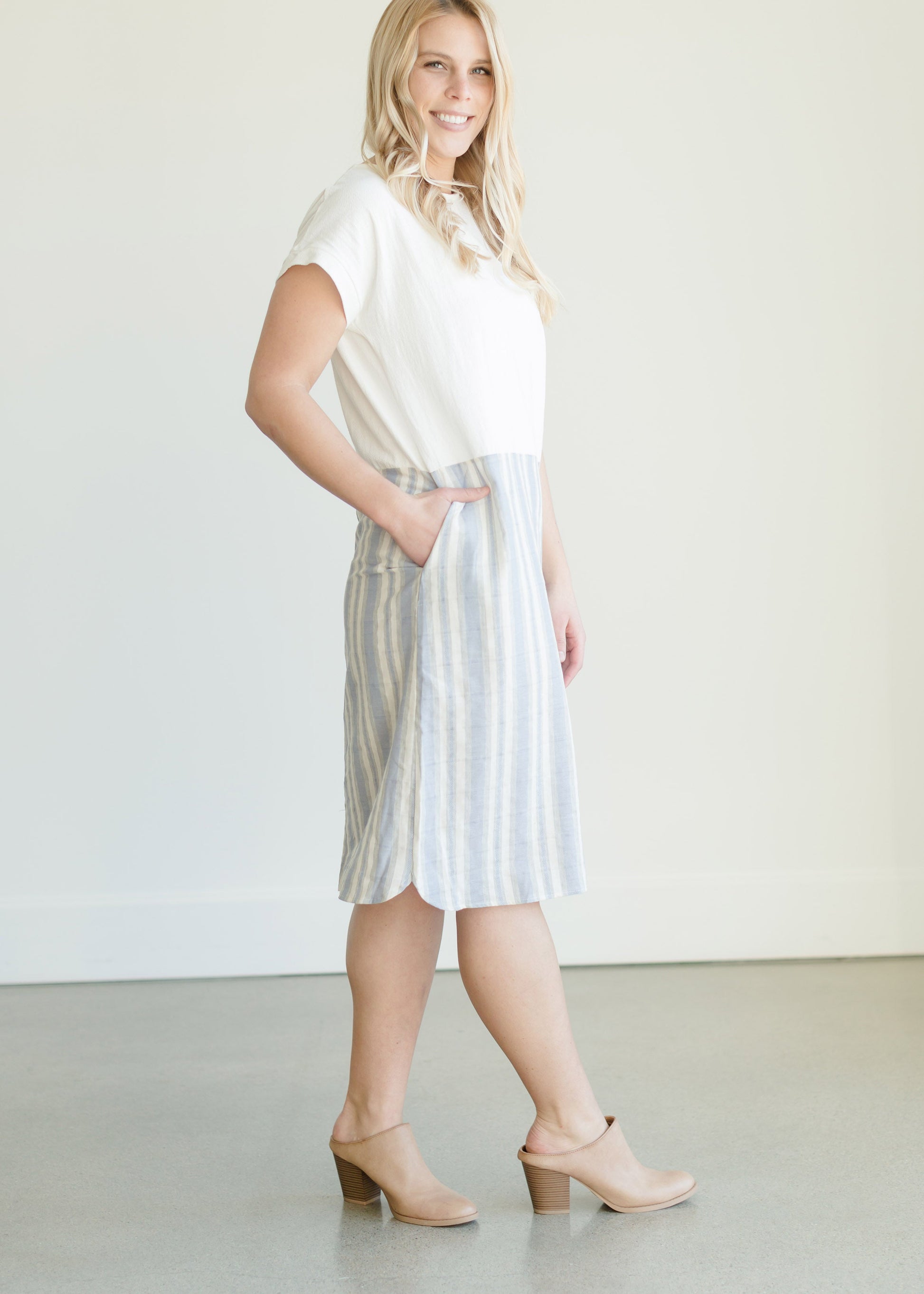 Linen Mix Stripe Midi Dress - FINAL SALE Dresses