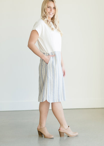 Linen Mix Stripe Midi Dress - FINAL SALE Dresses