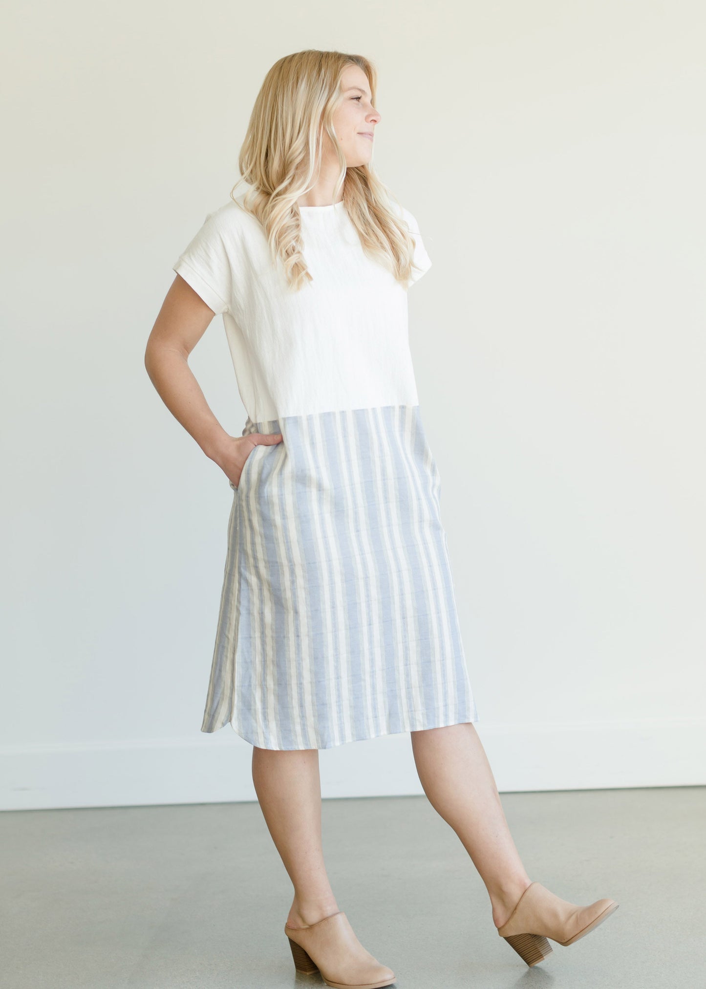 Linen Mix Stripe Midi Dress - FINAL SALE Dresses