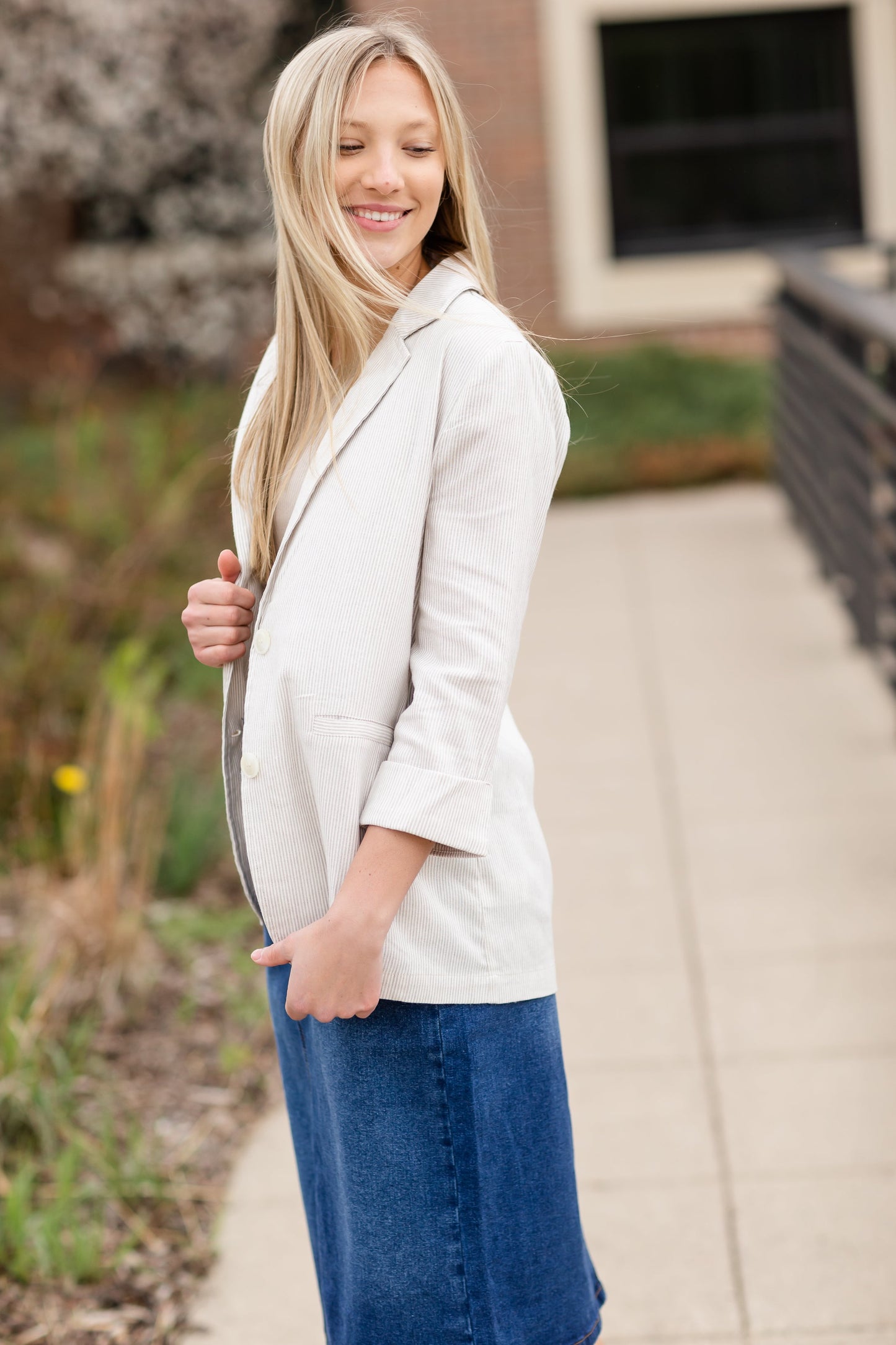 Linen Striped Blazer - FINAL SALE Tops