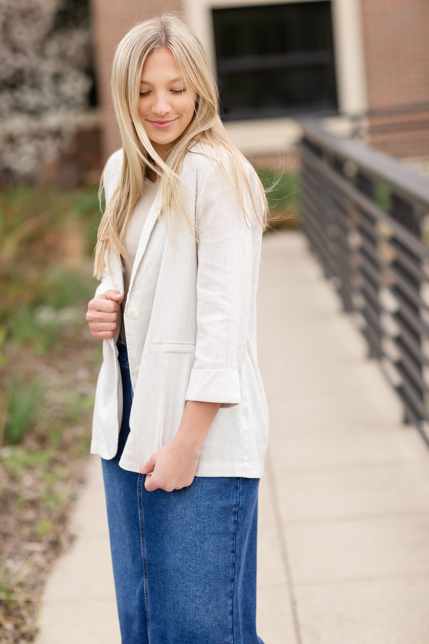 Linen Striped Blazer - FINAL SALE Tops