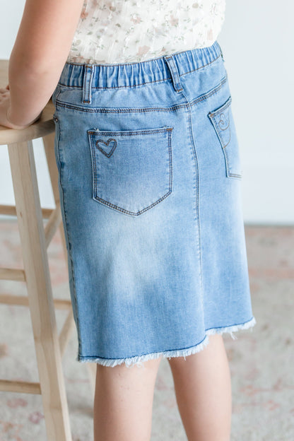 Lola Light Wash Girls Denim Skirt Girls Sheer Dent Beauty