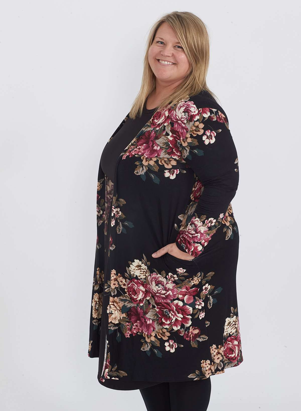 Long Floral Cardigan - FINAL SALE Layering Essentials Black / 1XL