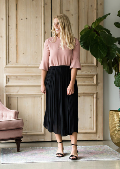 Long Pleated Black Skirt Skirts