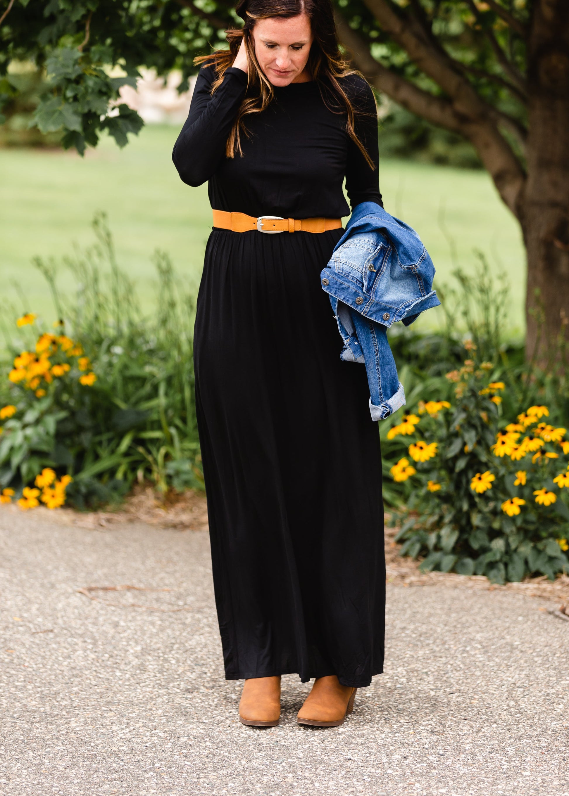 Long Sleeve Black Empire Maxi Dress Dresses