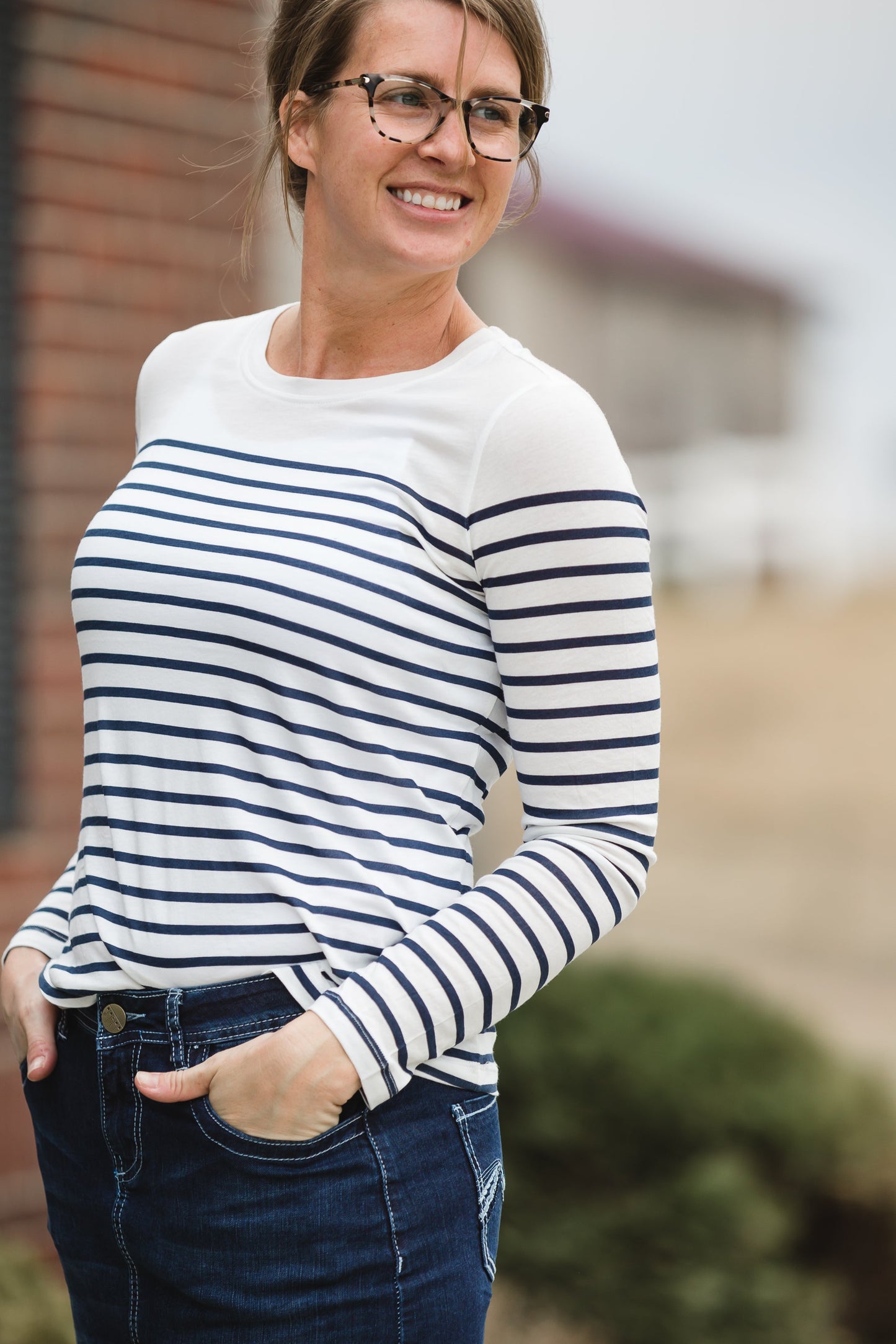 Long Sleeve Classic Navy Stripe Crew Neck Top - FINAL SALE Tops