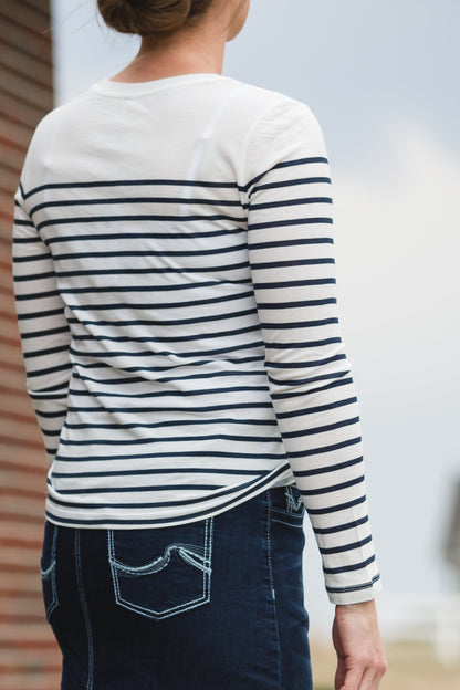 Long Sleeve Classic Navy Stripe Crew Neck Top - FINAL SALE Tops