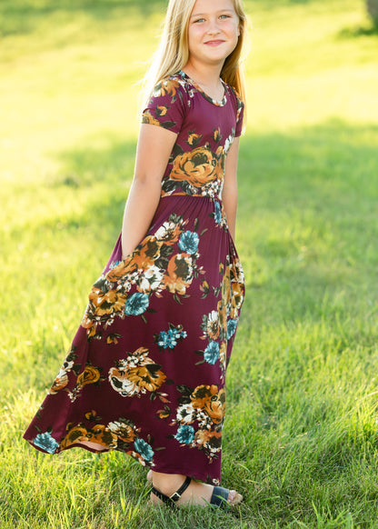 Maroon Floral Fit and Flare Maxi Dress Dresses