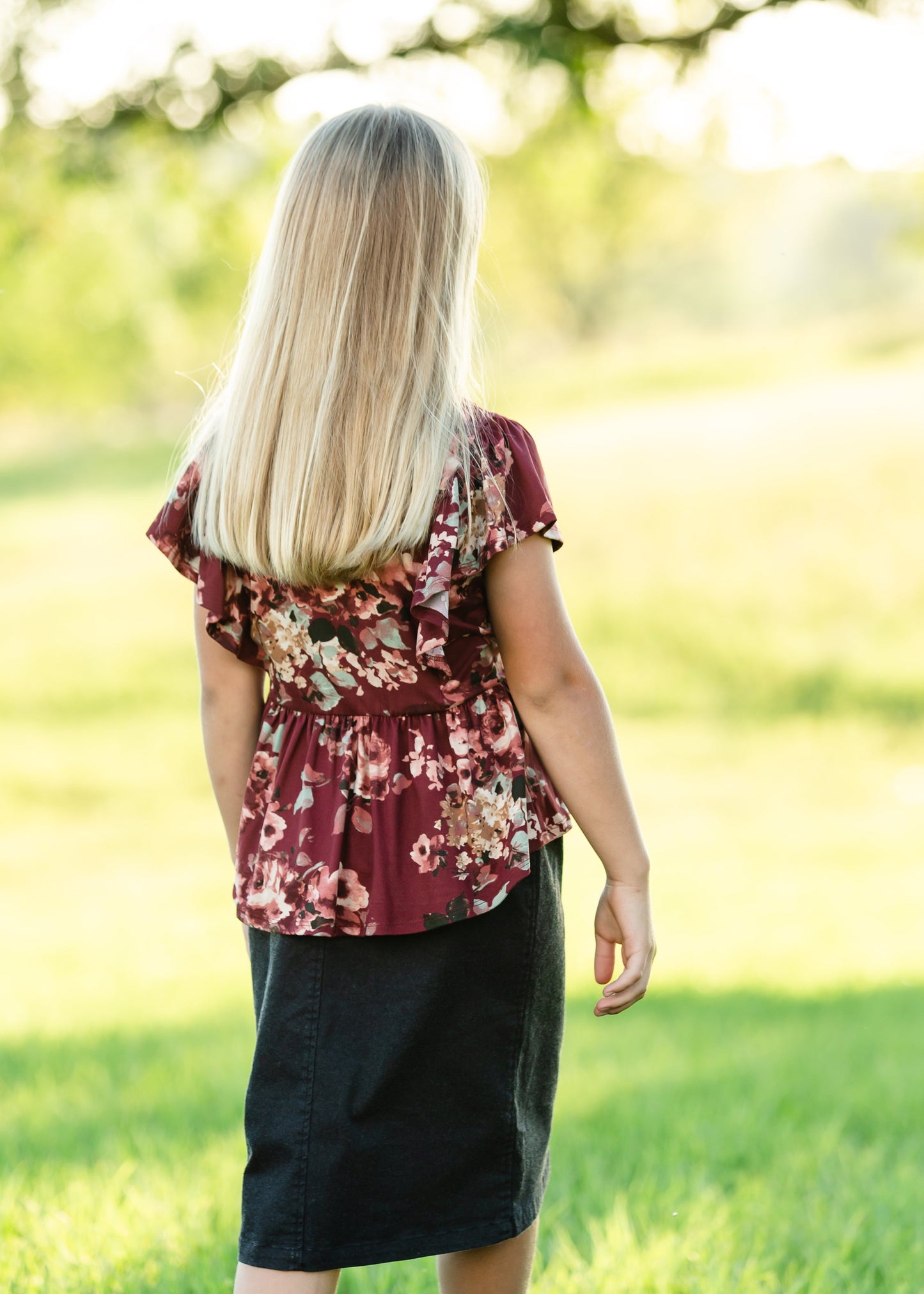 Maroon Floral Peplum Top Tops