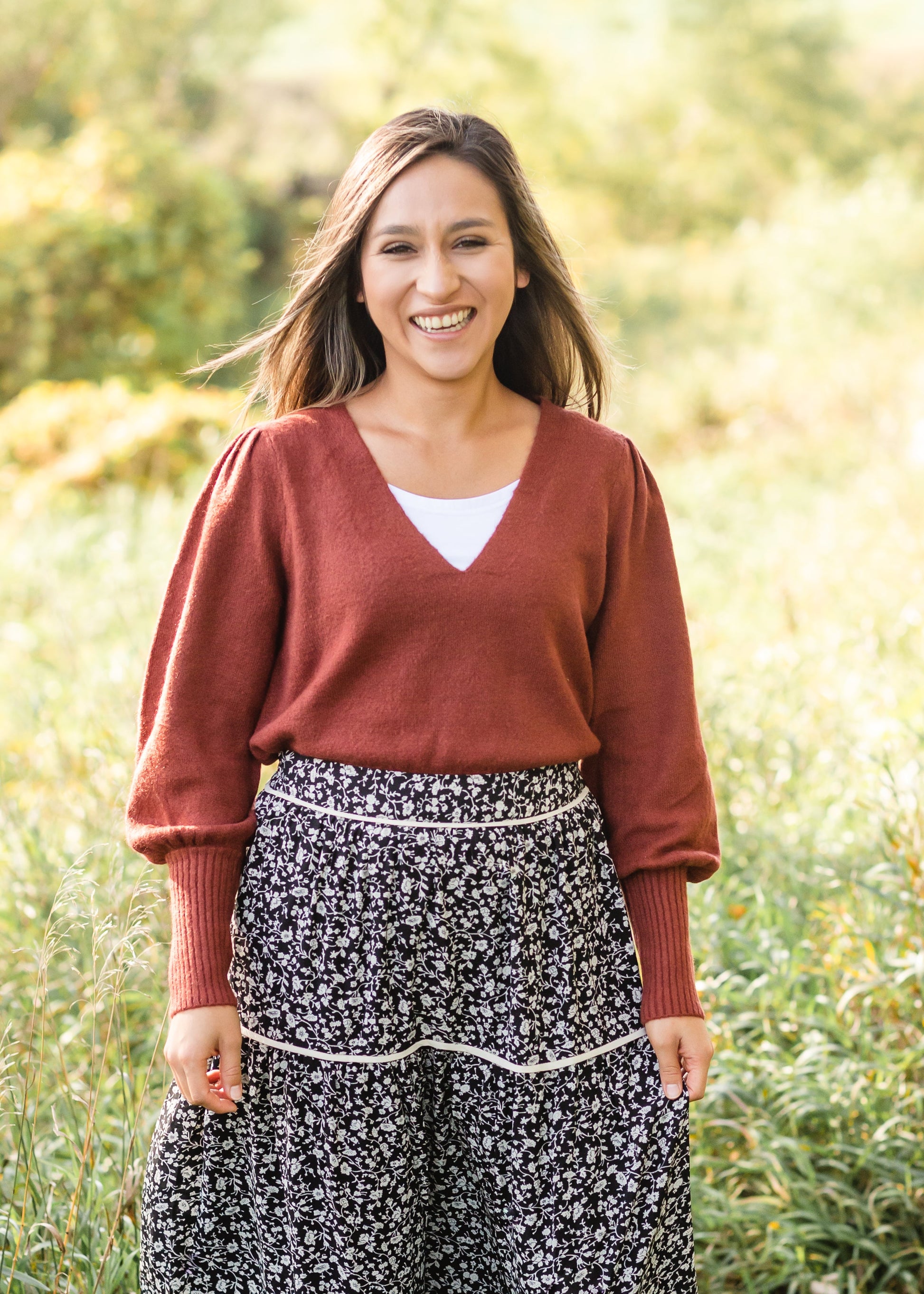 Maroon V-Neck Ribbed Hem Sweater - FINAL SALE Tops