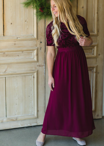 Maroon Velvet Lace Maxi Dress - FINAL SALE Dresses