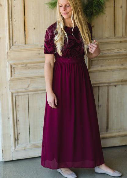 Maroon Velvet Lace Maxi Dress - FINAL SALE Dresses