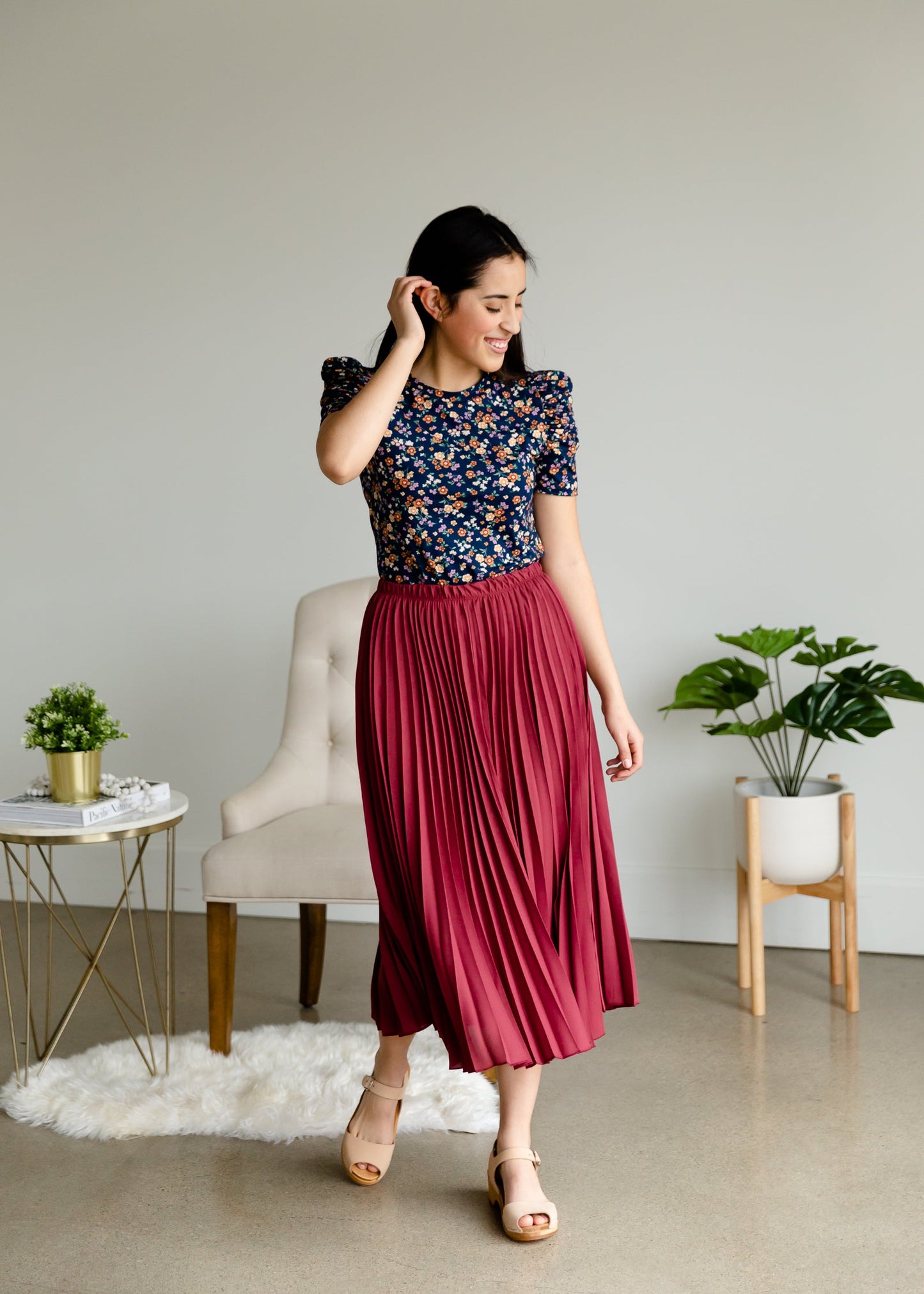 Marsala Pleated Midi Skirt - FINAL SALE Skirts