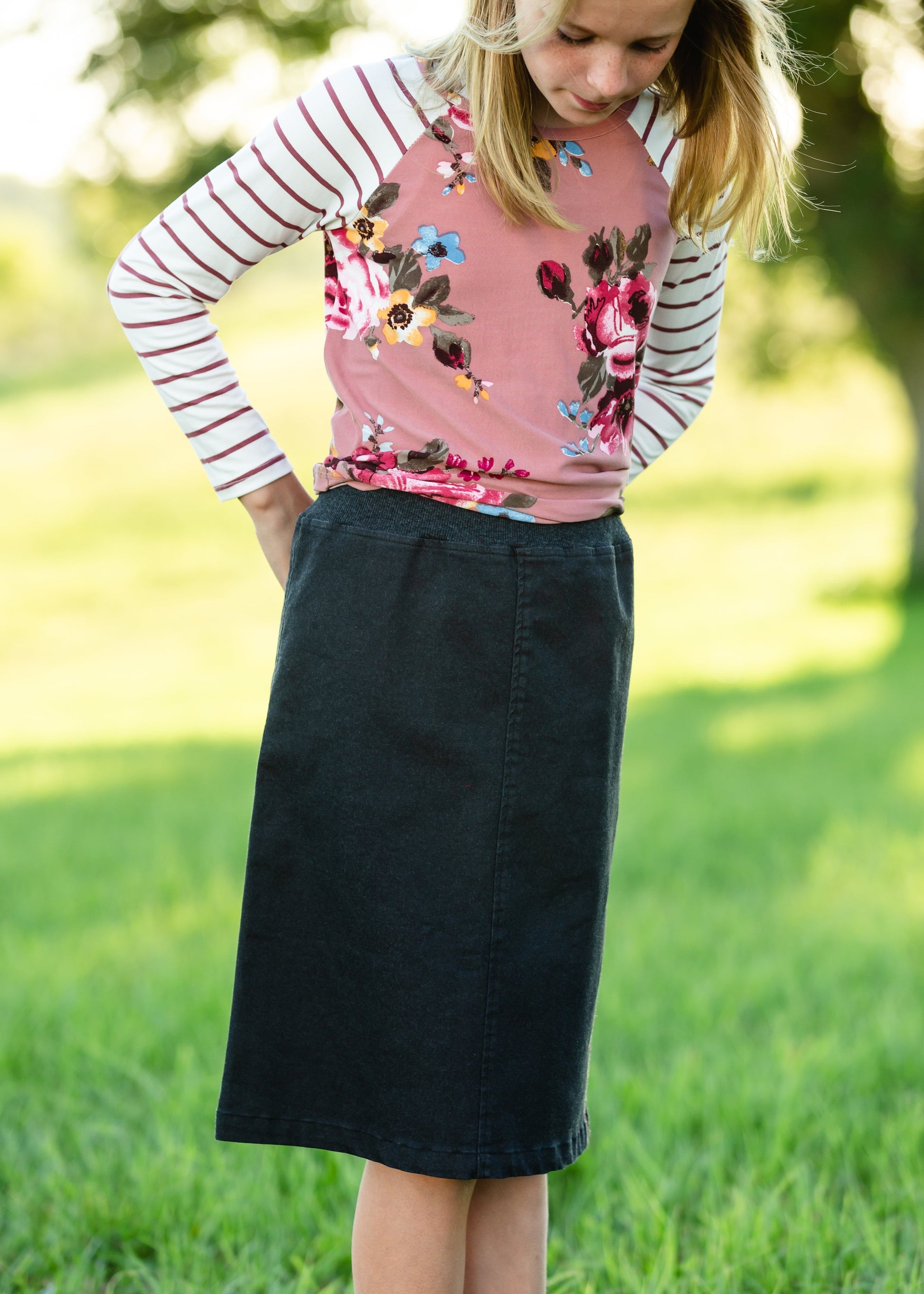 Mauve Floral Raglan Tee Tops