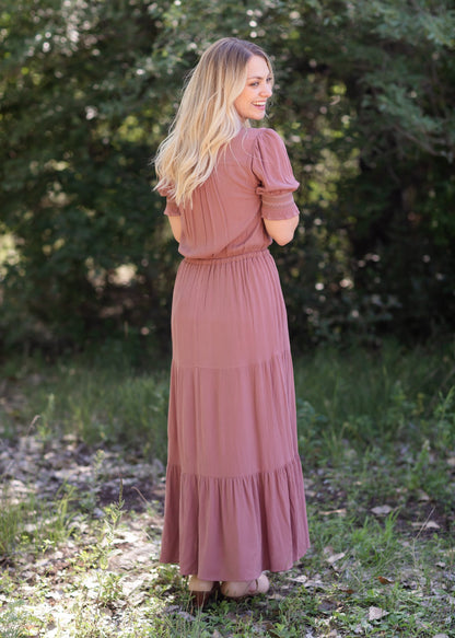 Mauve Gauze Puff Sleeve Maxi Dress Dresses Hem & Thread