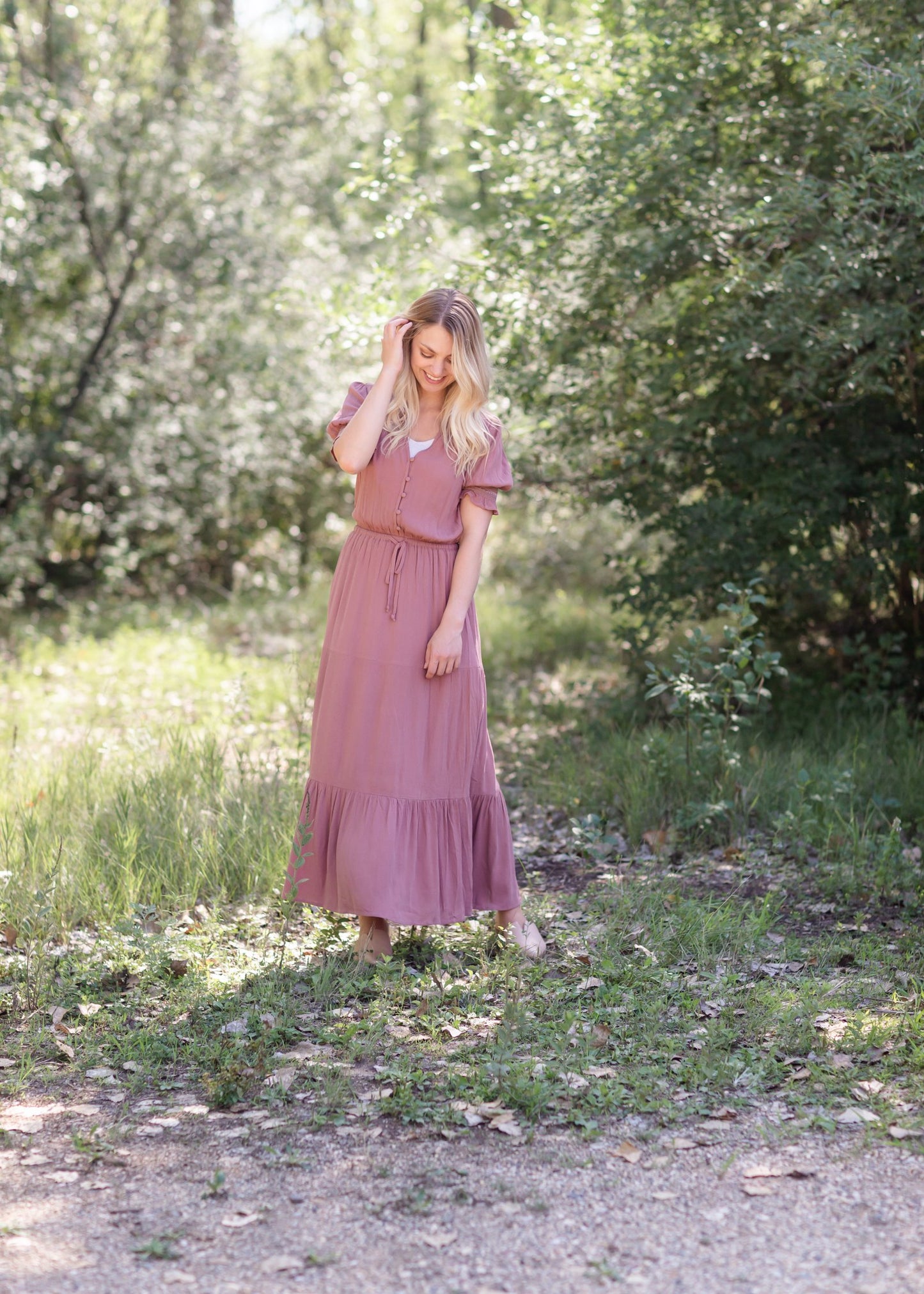 Mauve Gauze Puff Sleeve Maxi Dress Dresses Hem & Thread