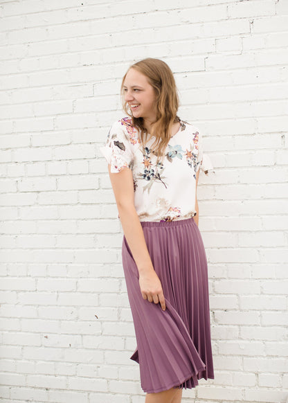 Women's Mauve Pleated Midi Skirt