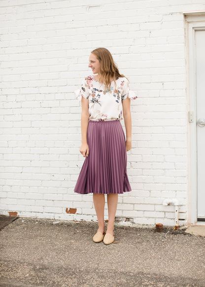 Women's Mauve Pleated Midi Skirt