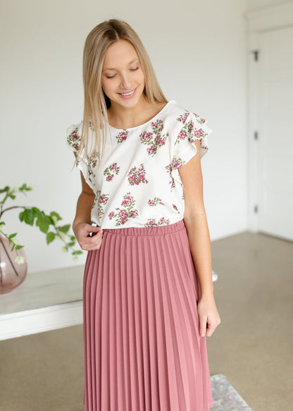 Mauve Pleated Stretch Waist Midi Skirt Skirts