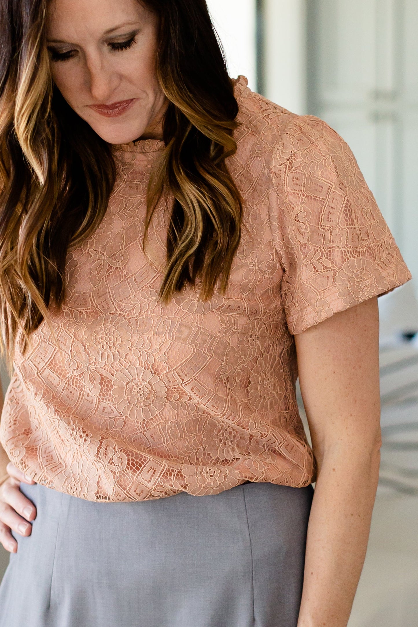 Mauve Ruffled Lace Top - FINAL SALE Tops