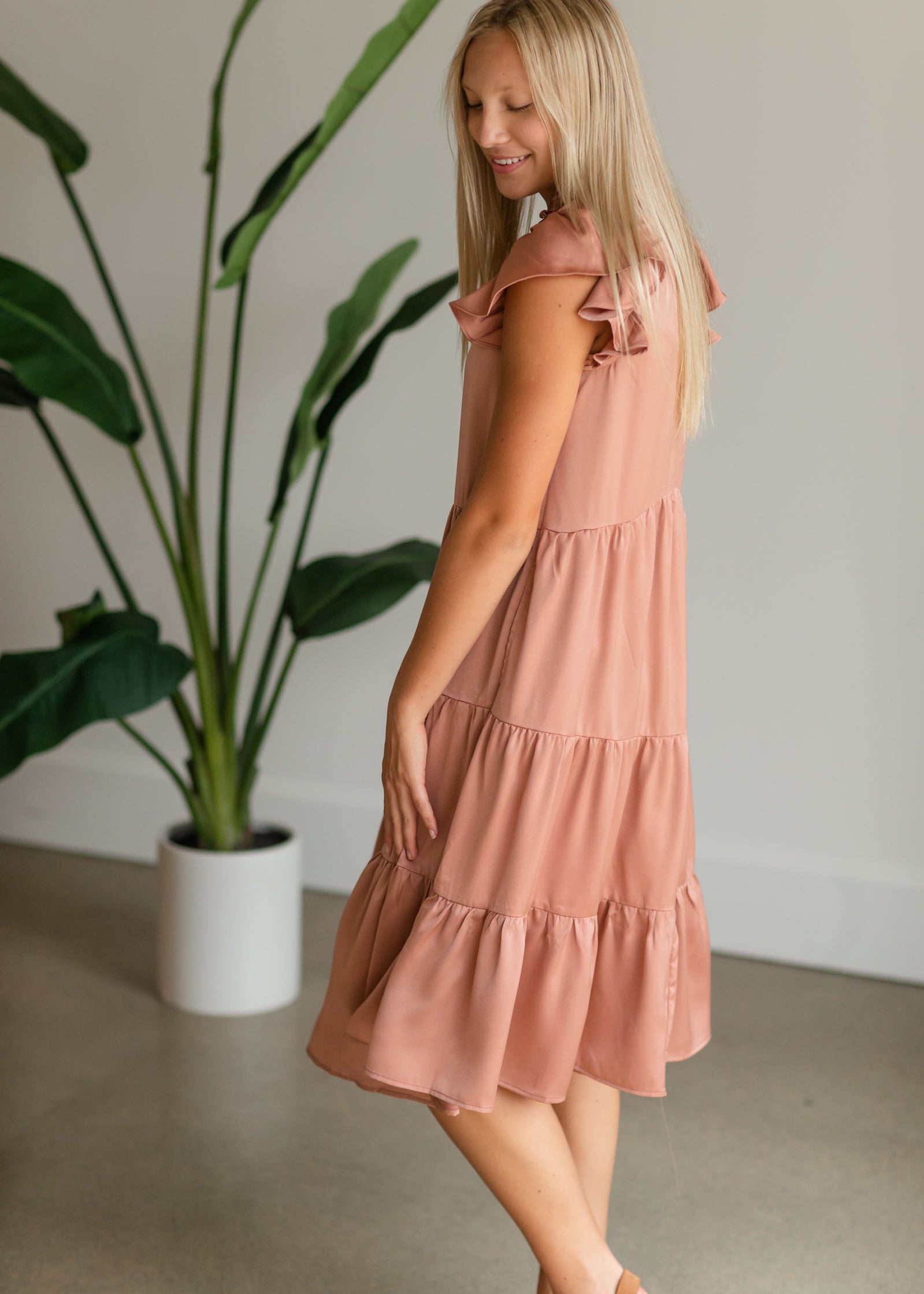 Mauve Satin Tiered Baby Doll Dress - FINAL SALE Dresses