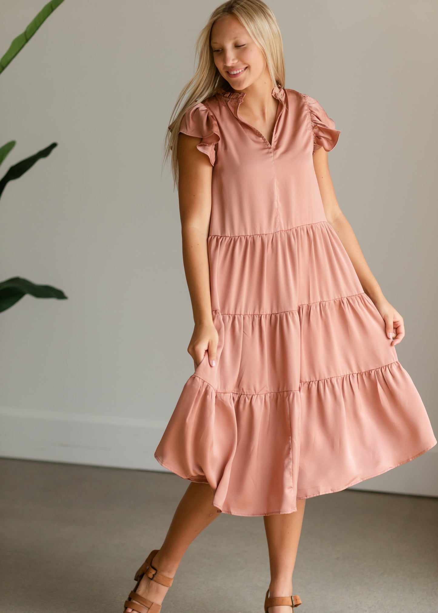 Mauve Satin Tiered Baby Doll Dress - FINAL SALE Dresses