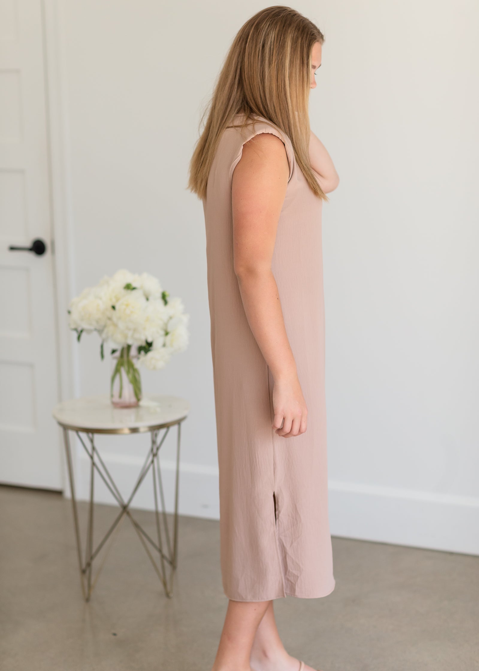 Mauve Shoulder Pad Sleeveless Maxi Dress - FINAL SALE Dresses