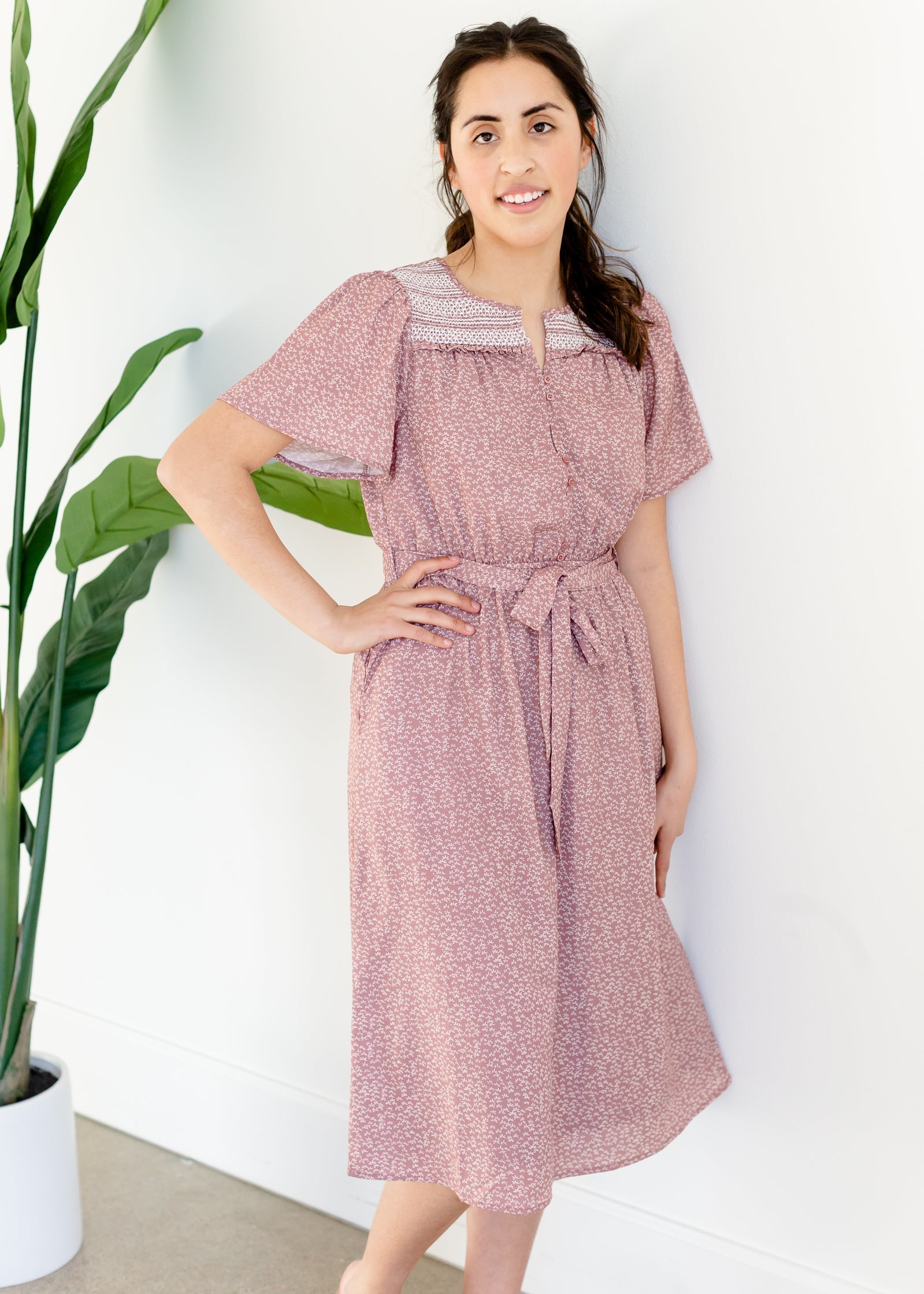 Mauve Smocked Yoke Midi Dress - FINAL SALE Dresses