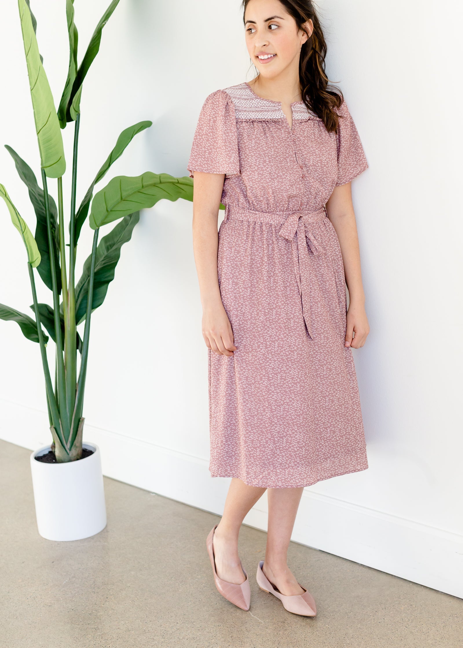 Mauve Smocked Yoke Midi Dress - FINAL SALE Dresses