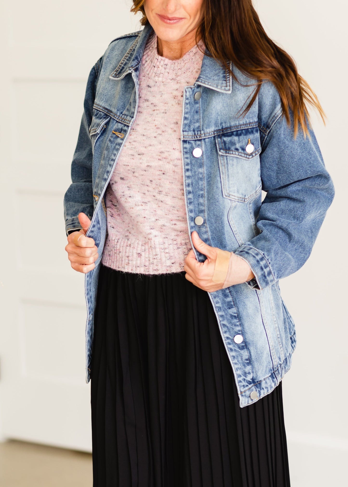 Medium Wash Tie Waist Denim Jacket - FINAL SALE Tops