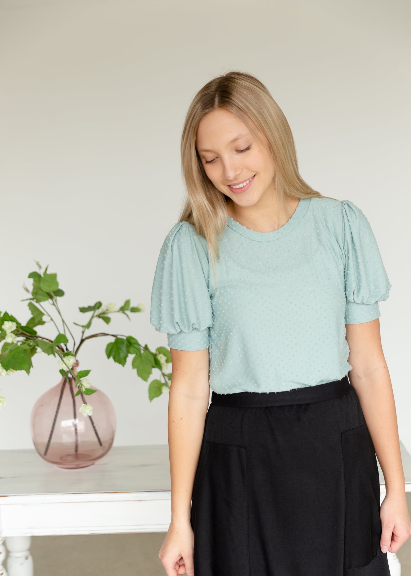 Mint Textured Polka Dot Top - FINAL SALE Tops