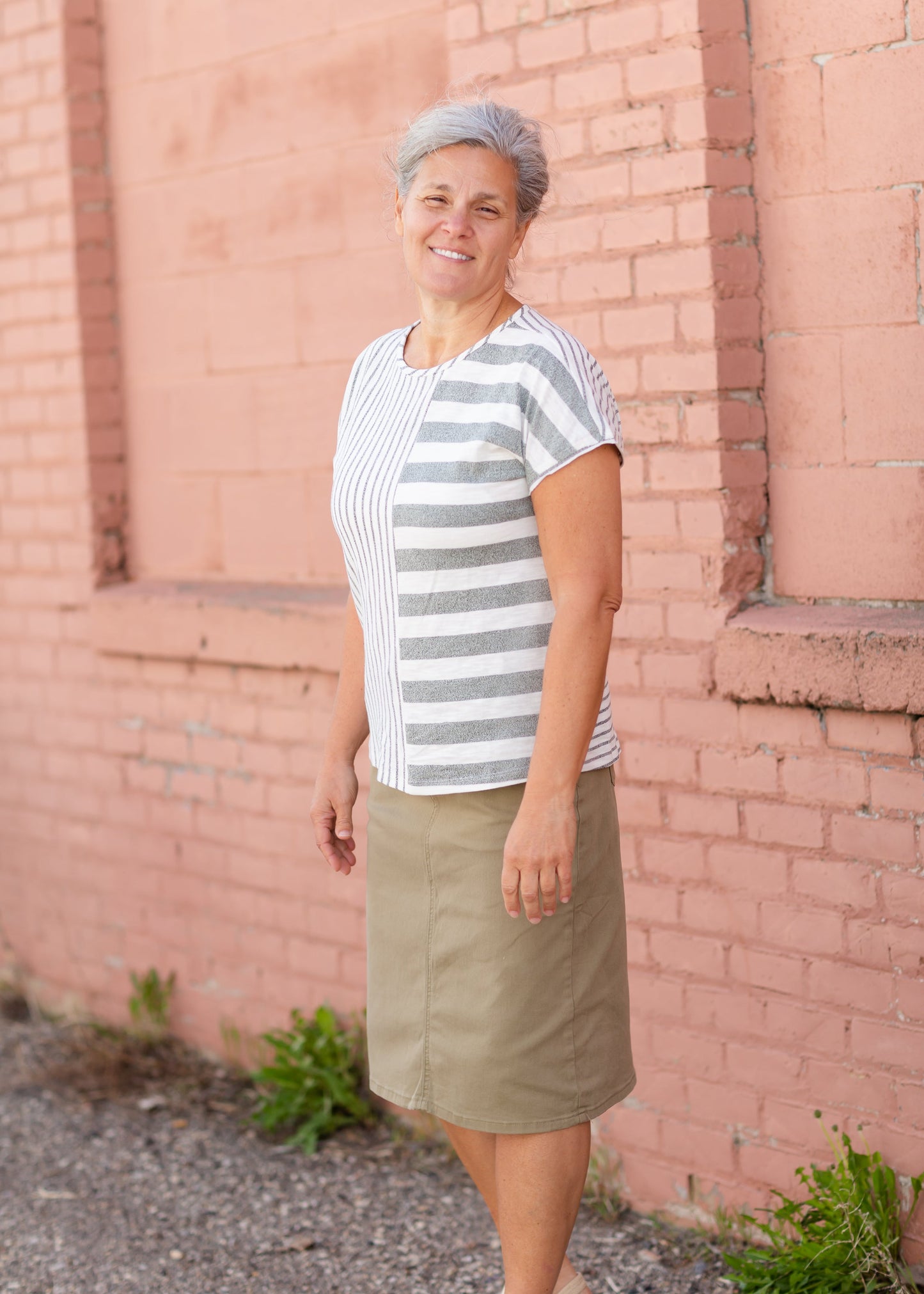 Mixed Striped Short Sleeve Top Tops