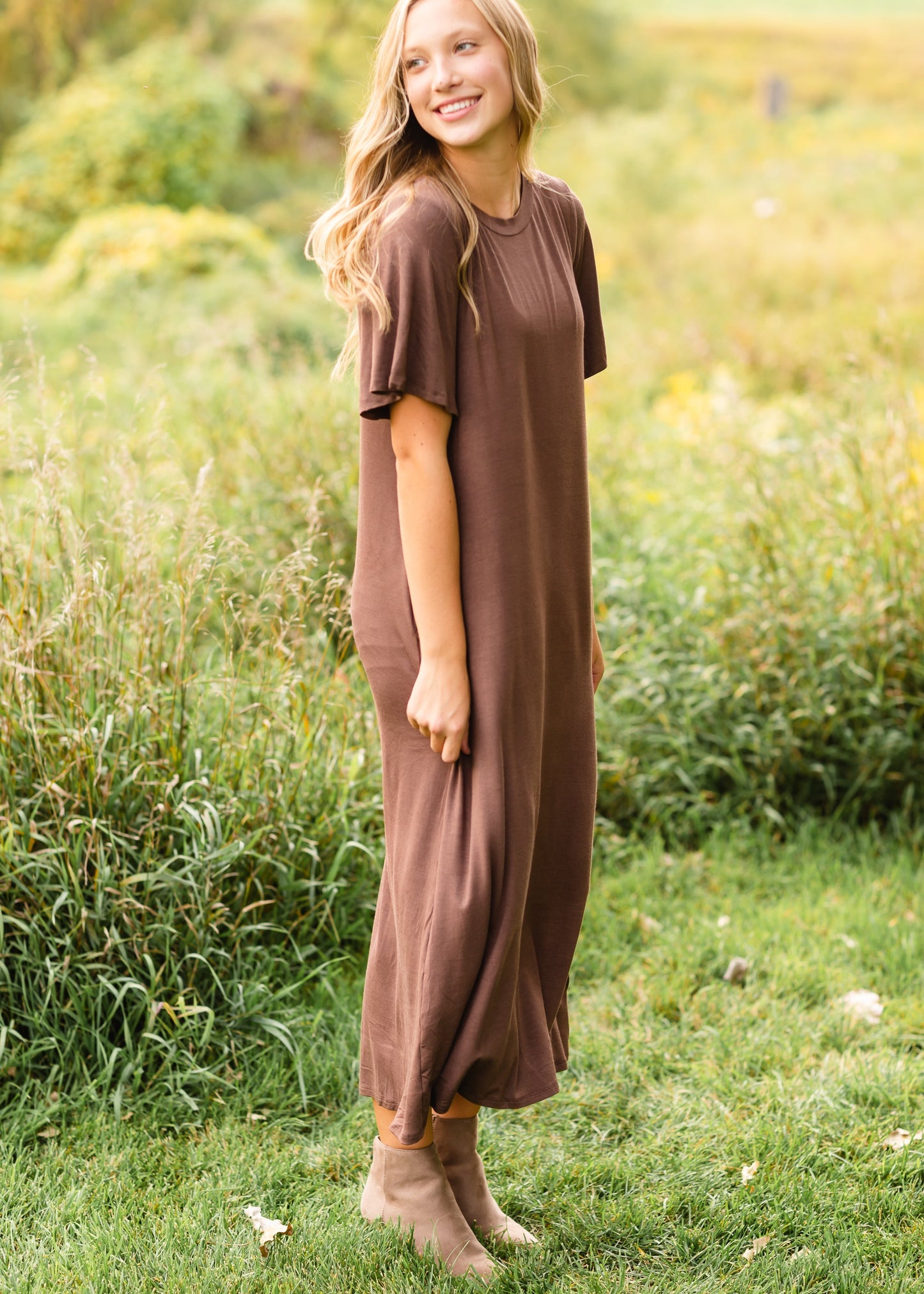 Mocha Bell Sleeve T-Shirt Dress - FINAL SALE Dresses