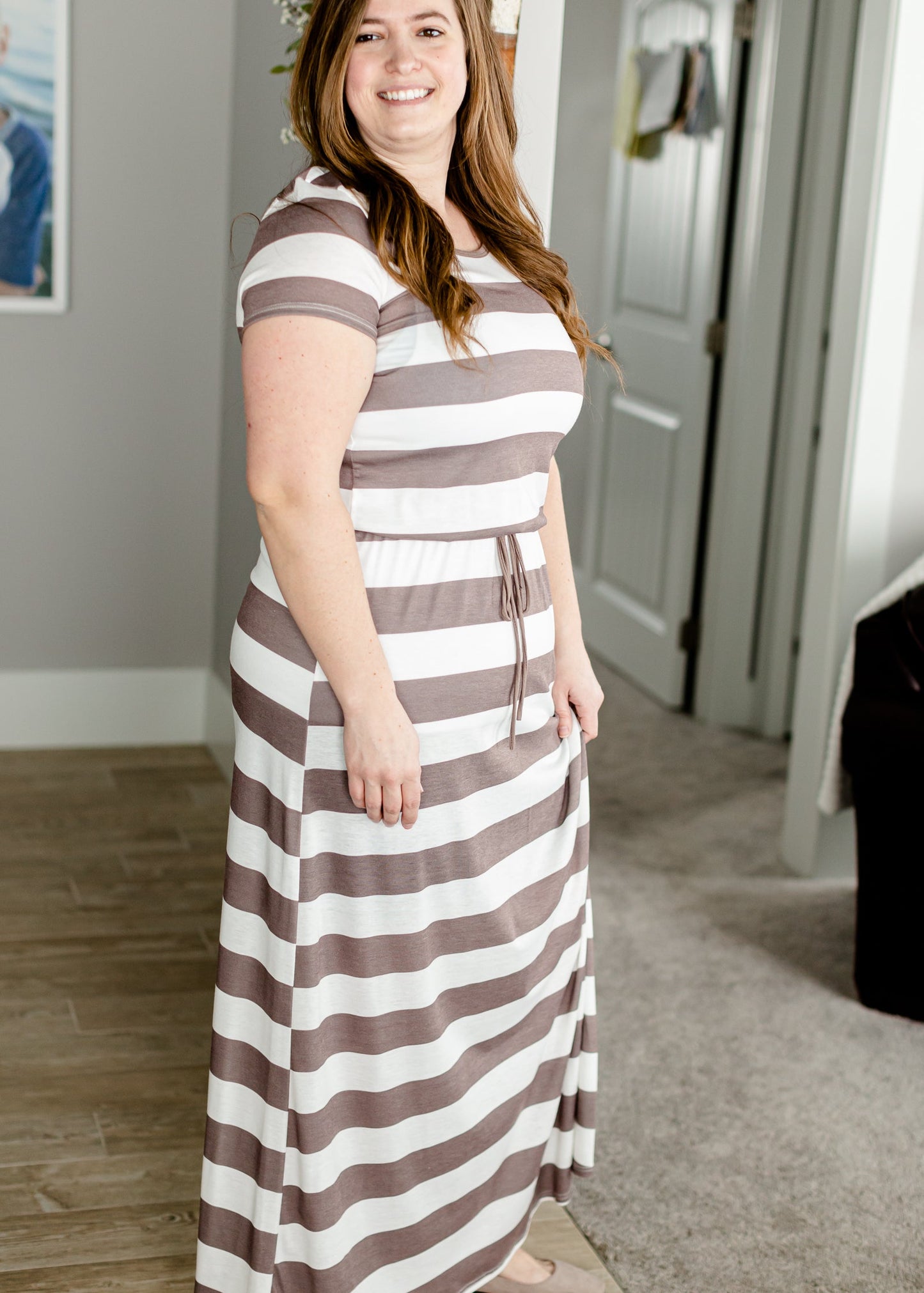 Mocha + Ivory Striped Empire Waist Maxi Dress Dresses