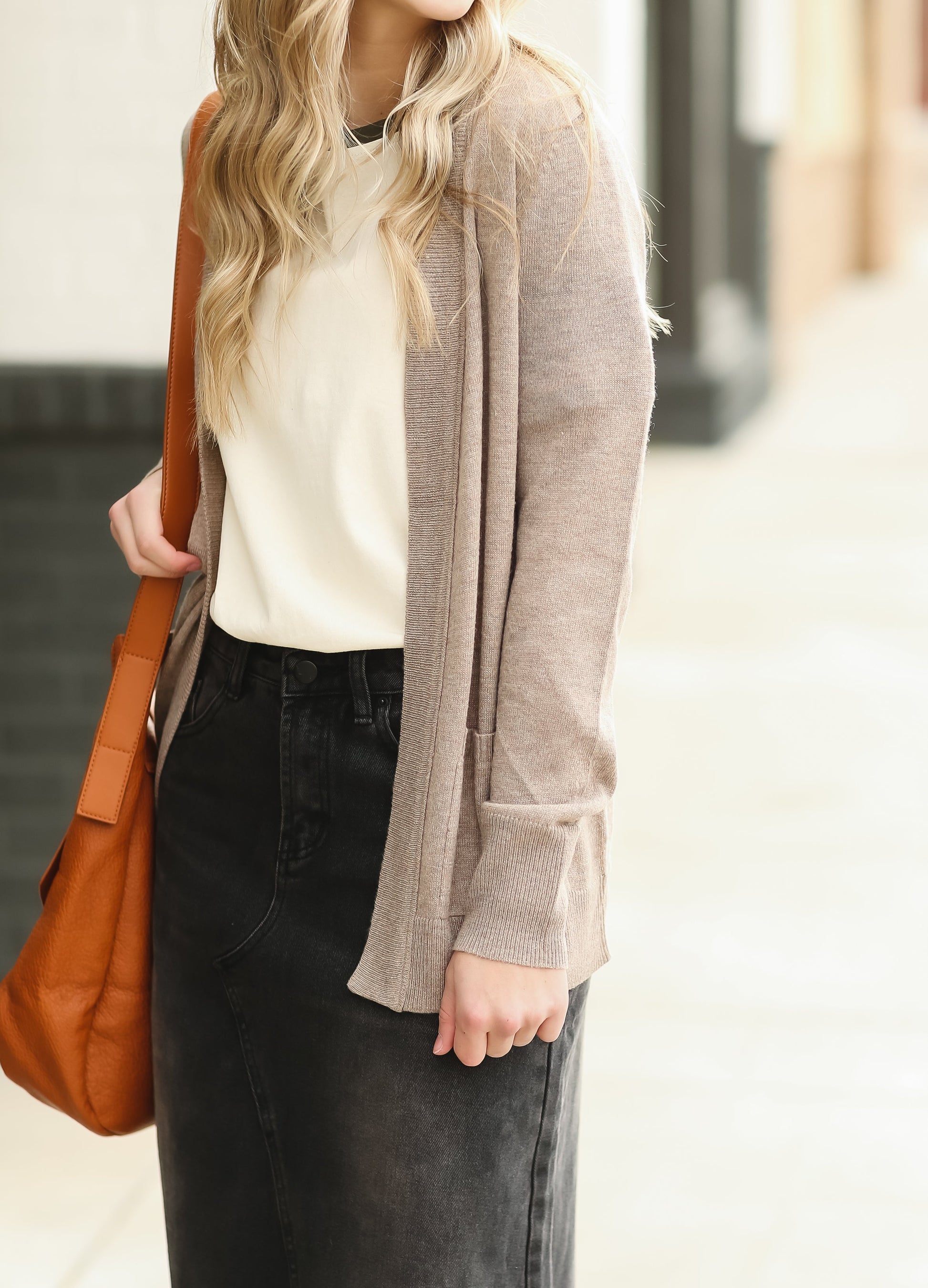 Mocha Long Sleeve Wool-Like Cardigan - FINAL SALE Tops