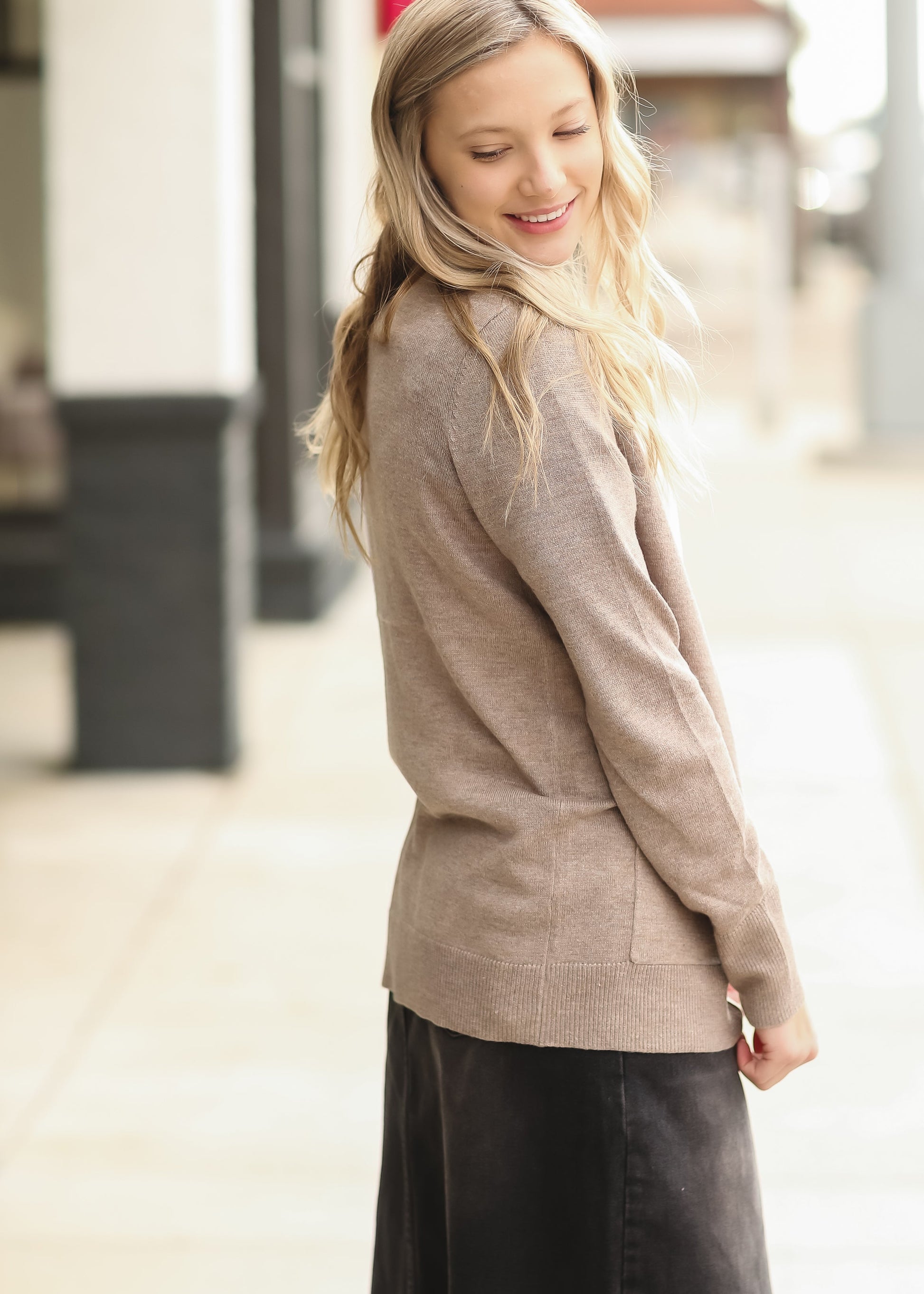 Mocha Long Sleeve Wool-Like Cardigan - FINAL SALE Tops