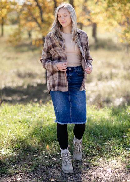 Mocha Plaid Flannel Top-FINAL SALE Tops Mystree